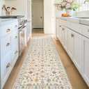 2x8 Area Rug Print Washable for Living Room Low Pile Non Slip Soft Thin Carpet Boho Vintage Floral Rug Stain Resistant for Bedroom Dining Room Kitchen Playroom Creamwhite (Cream/White/Multi)