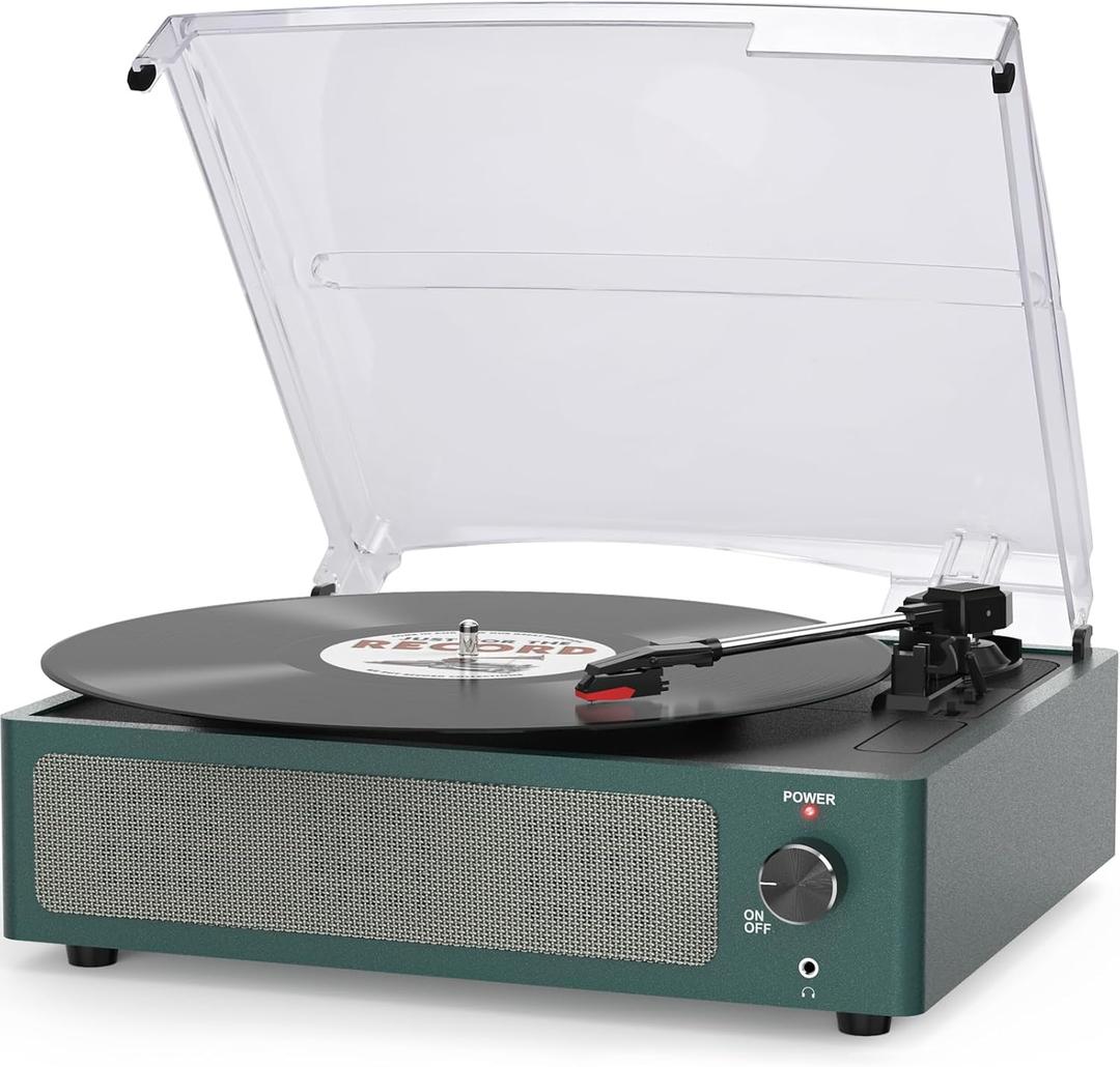 Record Player for Vinyl Turntable with Built-in Wireless Receiver & 2 Stereo Speakers 3 Speed 3 Size LP Players Portable Turntables for Vinyls Records Headphone AUX RCA Auto Stop New Sleek Dark Blue