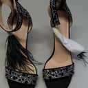 Women's Tassels Rhinestone Heeled Sandals Wedding Dress White Sandals Stiletto Heel Pearl (11, Black)