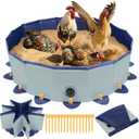 Chicken Dust Bath Tub, 31.5'' D * 7.9'' H Chicken Dust Bath Container with 16 Ground Stakes, Foldable Design, Tough PVC, Dust Bath for Chicks, Chicken House Cleaner Container, Chicken Coop Accessories