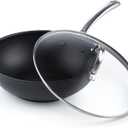 Cooks Standard Nonstick Stir-Fry Wok Pan 11-Inch, Hard Anodized Deep Frying Pan with Glass Lid, Flat Bottom, Black