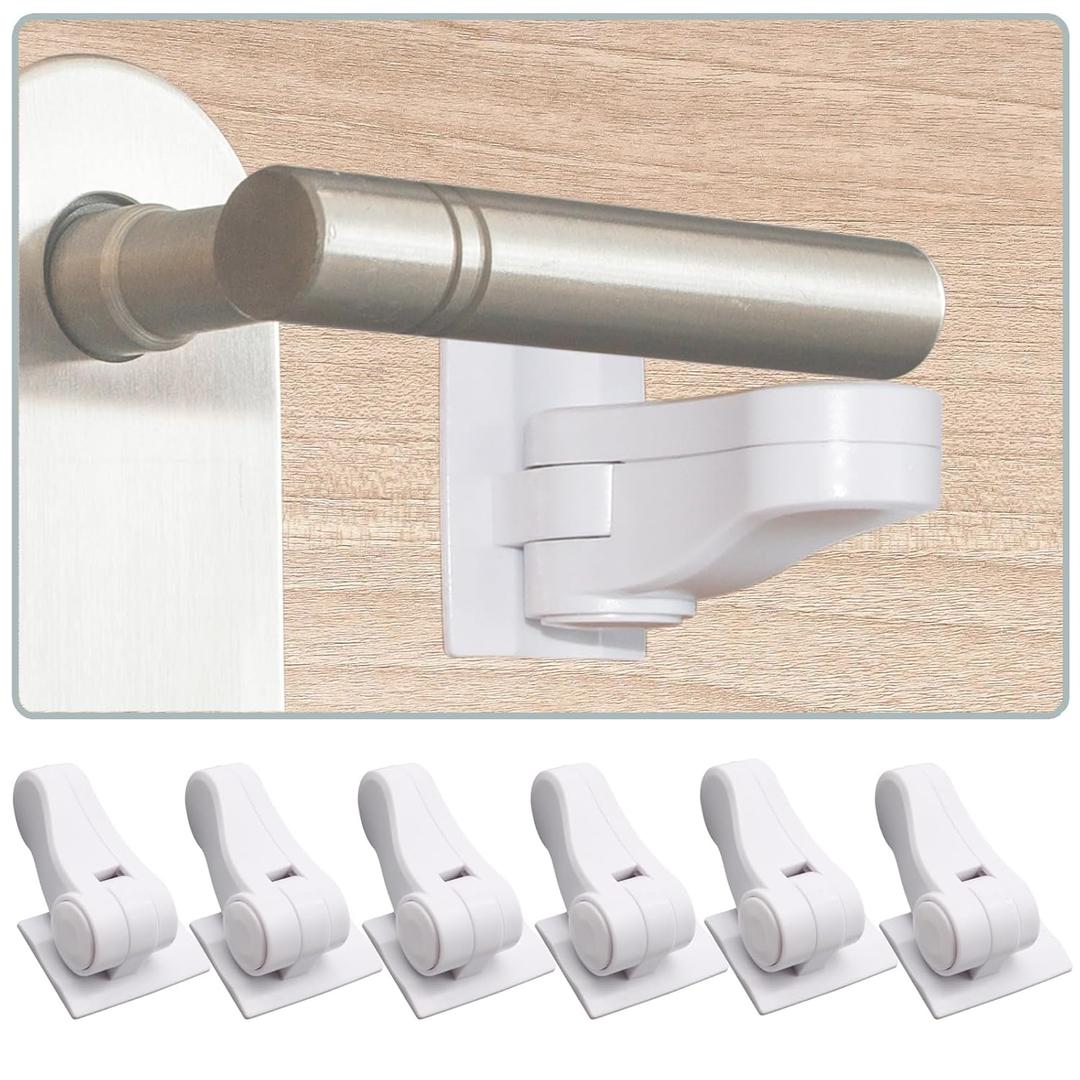 Child Proof Door Lever Locks (6 Pack) Baby Proofing Door Handle Locks with Adhesives, No Drilling Child Safety Door Locks for Protecting Kids and Toddler