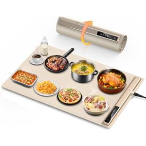 LBOLHZO Warming Mat for Food,10s Rapid Warm Food Warming Mat,3-Temp Portable Food Warmer,Fast Heating BPA-Free Auto Shut Off Chafing Dishes For Buffet,Roll Up Food Warmers For Parties Buffet White (Standard)