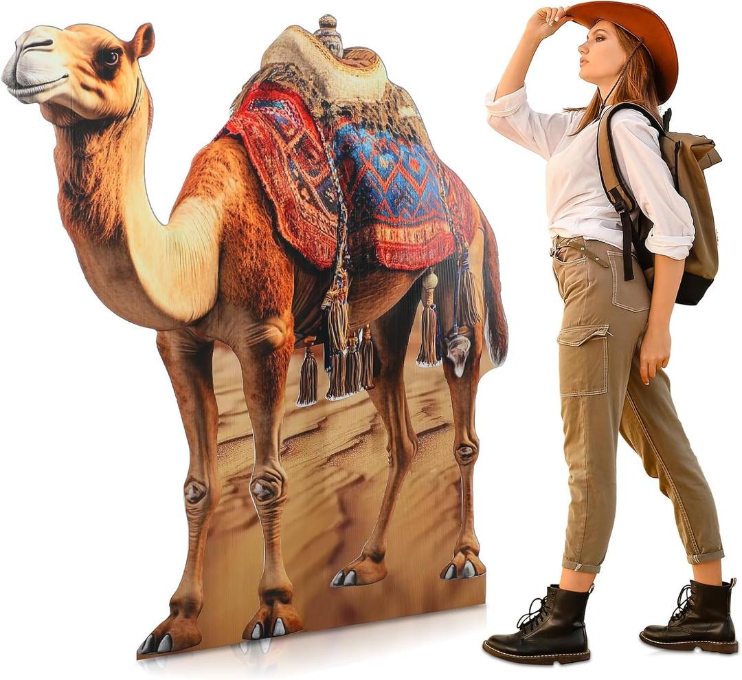 Geelin 5ft Camel Cardboard Cutout Standup Desert Safari Animal Theme Cardboard Standup Photo Prop for Arabian Nights Party Nativity Scene Decorations Egyptian VBS Camel Decor Birthday Supplies