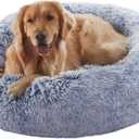 36 inches Donut Dog Bed for Large Dogs - Calming Fluffy Round Pet Bed with Removable & Washable Cover,Fits up to 80 lbs Pets (Dark Blue,Large)