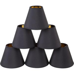 Chandelier Shades Set of 6,Small lamp Shades clip on bulb Gold mirror Hardback, Mini lamp shade with Black Linen Dia 3"Top x 6"Bottom x 5"H (Black, 3x6x5")