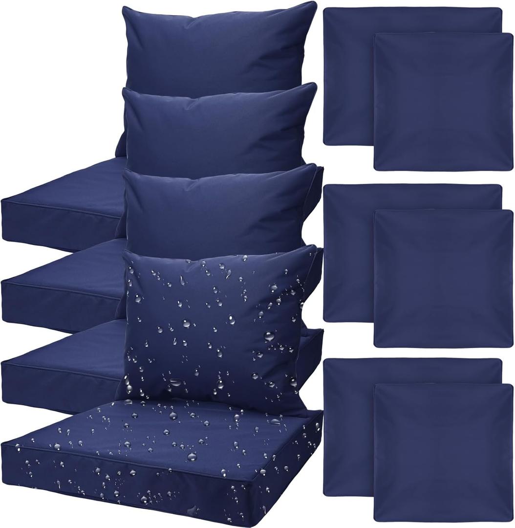 4 Set Patio Cushion Covers Replacement Water UV Resistant Outdoor Cushion Slipcovers with Zipper Chair Seat Covers for Outdoor(24 x 21.3 inches, 24 x 24 x 4.7 inches,Dark Blue)