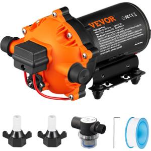 VEVOR Water Diaphragm Pump, 12V DC, 5.5 GPM Flow, 70 PSI Rated Pressure (40-100 PSI Adjustable), 1/2" MNPT Self Priming Sprayer Pump with Pressure Switch for Car Washing, Agricultural Irrigation
