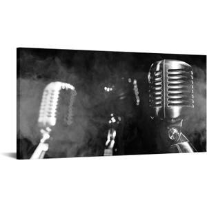 Nachic Wall Microphone Canvas Wall Art Music Room Decor Black and White Musical Instruments Painting Pictures 20"x40" (Black)