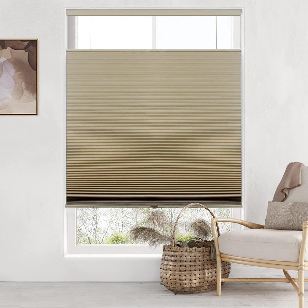 LazBlinds Top Down Bottom Up (TDBU) Cordless Cellular Shades, Blackout Light Blocking Honeycomb Shades Thermal Insulation Noise Reduction Blinds for Windows, 33" W x 64" H, Brown