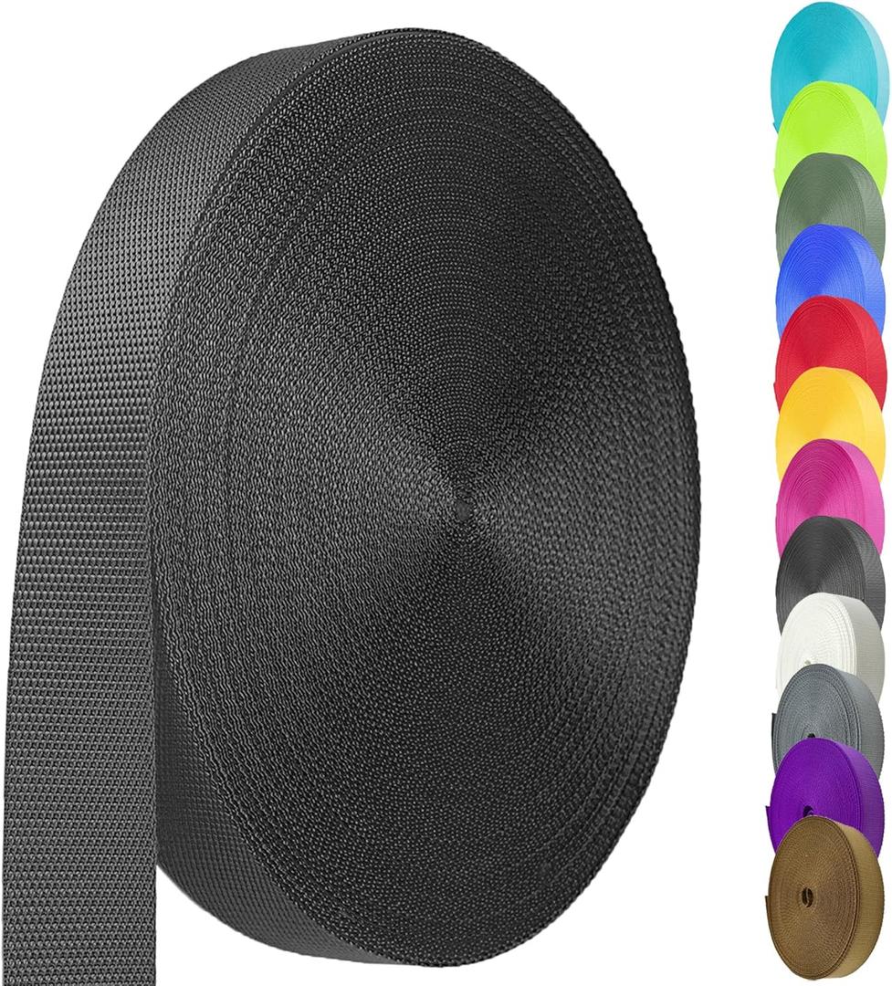 Nylon Webbing 1 Inch 1.5 Inch, Heavy Duty Nylon Webbing Strap 12 Yard, Durable Nylon Strapping for Indoor or Outdoor Gear, DIY Crafting, Repairing, (Black, 12 Yard)