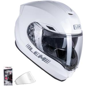 LEM Motorcycle Helmets Full Face, Helmets for Men DOT Certified, PINLOCK & DVS Dual Vision, Motorcycle Street Bike Helmet for Adults Fiberglass Shell Bluetooth Ready for Cruiser(White, Size M)