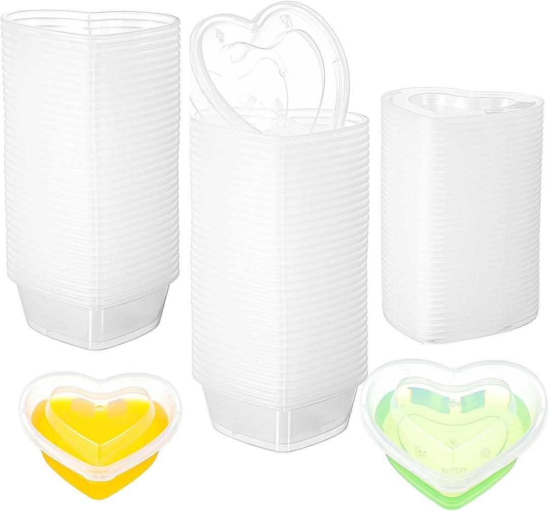 72 Pcs Heart Shaped Storage Containers 4 oz, 5 oz Heart Plastic Containers with Lids Clear Box Plastic Disposable Portion Cups for Food Storage DIY Craft Making