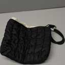 DOB SECHS Puffer Quilted Makeup Bag with Handle Detachable Women Cute Puffy Cotton Cosmetic Bag, Small Toiletry Zipper Make Up Pouch Purse, Checkered Storage Organizer Clutch Bag Travel Case, Black