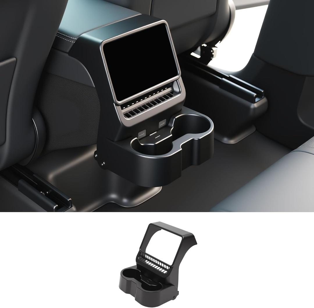 Rear Seat Cup Holder for Tesla Model Y 2025 2026 Juniper Model 3 Highland 2024 2025 Accessories Retractable and Foldable (Not fit 2026 Standard)