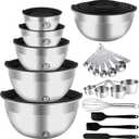 WEPSEN Mixing Bowls Set, 25PCS Stainless Steel Mixing Bowl with Lid Set, Large Nesting Bowls 7, 4.5, 3,2, 1.5QT, Measuring Cups and Spoons Baking Utensils Metal Bowl for Kitchen Prep