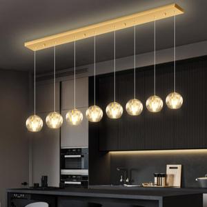 8 Light Globe Glass Rectangular Pendant Light Modern LED Dimmable Chandelier Adjustable Height Pendant Lights Fixtures for Kitchen Island Living Room Foyer Gold