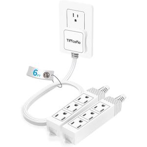 TiFFCOFiO 3 Prong Flat Plug Outlet Strip, 12 Feet Extension Cord, 6 FT on Each Side, 3 Grounded Outlets with Mounting Holes, 13A/1625W, 16 AWG (Twin Outlets, 6FT)