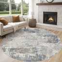 UERMEI 8ft Round Area Rug Living Room Rugs - 8x8 Washable Neutral Modern Abstract Soft Thin Rug Indoor Floor No Slip Rug Carpet for Bedroom Under Dining Table Home Office Decor - Blue Grey