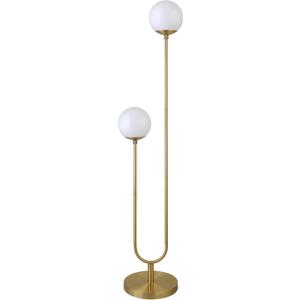 Henn&Hart 68.5'' Mid-Century Modern 2-Light Floor Lamp with White Milk Glass Globe Shade for Living Room, Bedroom, or Office, Brass