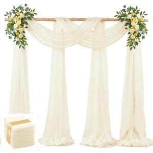 4 Panels Ivory Sheer Fabric for Draping, 30"x19FT Wedding Arch Drapes Tulle Curtains Backdrop, Ivory Chiffon Draping Panels for Wedding Ceremony Party Baby Shower Decorations, Photoshoot & Home Wall