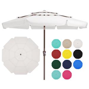 JEAREY 3 Tiers 9 FT Patio Umbrellas Outdoor Table Umbrella with Push Button Market Umbrella 8 Sturdy Ribs UV Protection Waterproof for Garden,Off-white