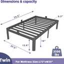 14 Inch Twin Bed Frames, Metal Twin Bed Frame No Box Spring Needed, Heavy Duty Steel Support 3500 LBS, Headboard Holes, Anti-Slip Mattress Stoppers, Rounded Legs, Storage Space, Easy Assembly