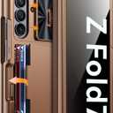 Vizvera for Galaxy Z Fold 7 Case Wallet,RFlD Cards Holder [Privacy Screen Protector][Camera Cover] Shockproof Silicone Protective Phone Case for Z Fold 72025(Desert Gold)