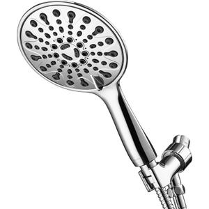 Handheld Shower Head, 6" Chrome Face 6 Spray Setting Shower Head with High Pressure, Brass Swivel Ball Mount and Extra Long Flexible Stainless Steel Hose