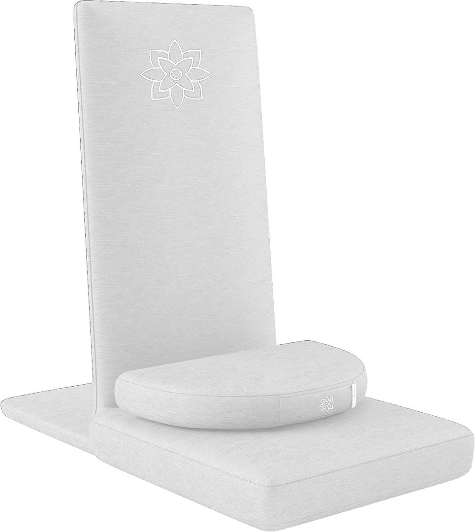 Mindful Modern Folding Pro Meditation Chair - Adjustable Meditation Seat with Back Support and Half Moon Buckwheat Meditation Cushion - Comfortable Mindfulness Living Room Floor Chair, 26" x 16" x 3.5"