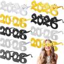 Cinnvoice 8 Pcs 2026 Happy New Year Glasses Glitter Party Eyeglasses for 2026 New Year's Eve Party Supplie (Classic Color)