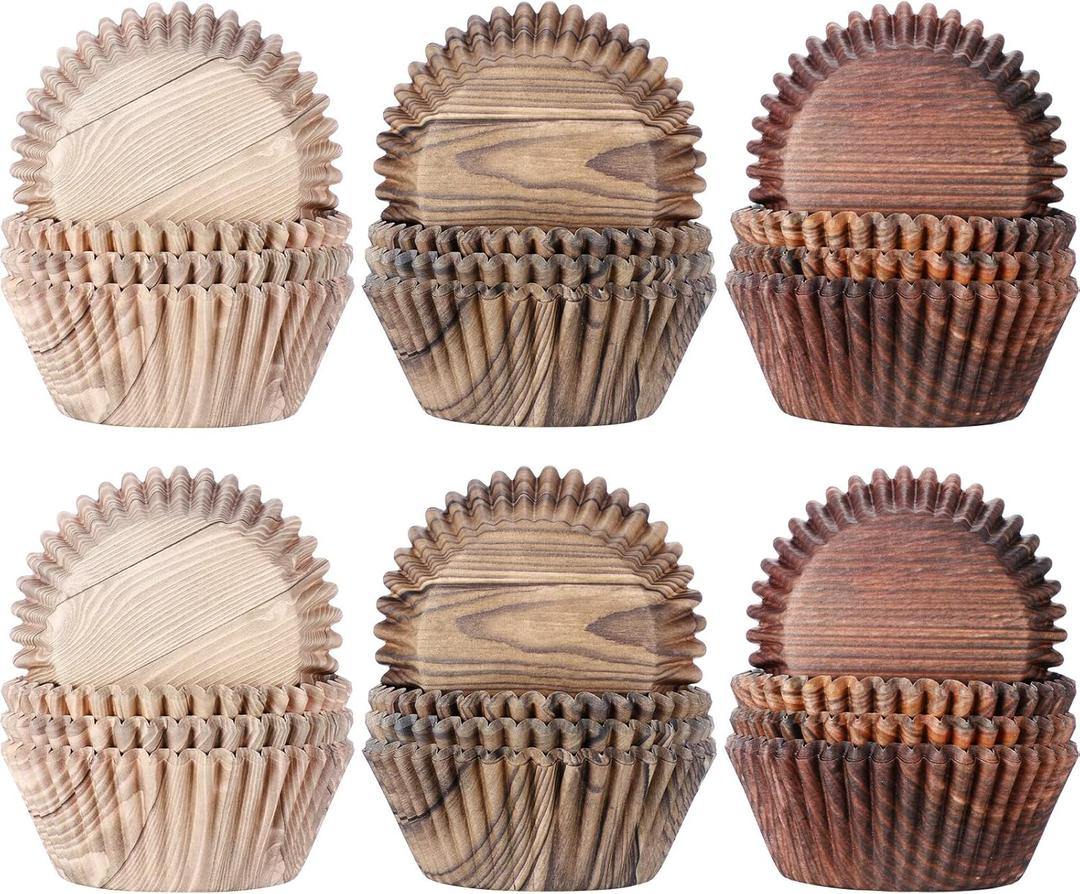 300 Pieces Woodland Cupcake Liners Wrappers Wood grain Animal Cupcake Cups Paper Brown Muffin Baking Liners Holders for Bridal Showers Wedding Holiday Birthday Party Decorations