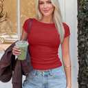 ZESICA Women's Summer Boat Neck Short Sleeve T Shirts 2026 Spring Slim Fit Y2k Going Out Crop Tops Basic Trendy Outfits, Red, XL (Red, XL)