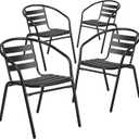 Flash Furniture Aluminum Slat Back Stacking Outdoor Restaurant Chairs, Modern Stackable Patio Chairs for Restaurants, Set of 4, Black