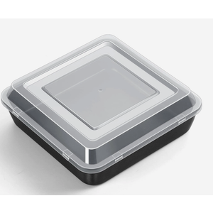 P&P CHEF Square Baking Cake Pan with Lid, Stainless Steel Lasagna Brownie Pan and Plastic Cover for Picnic Wedding Birthday, Healthy & Sturdy, Oven & Dishwasher Safe,8 x 8 x 2 Inch