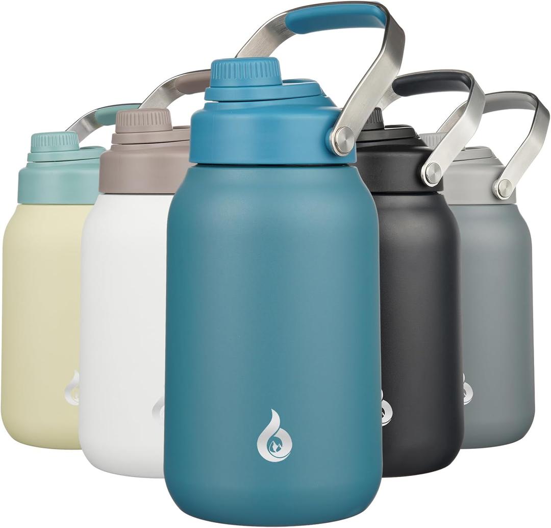 BJPKPK Half Gallon Insulated Water Bottles, 64oz Water Jug with Metal Handle & BPA Free Spout Lid, Dishwasher Safe Flasks, Large Stainless Steel Gym Sport Jugs, Navy Blue