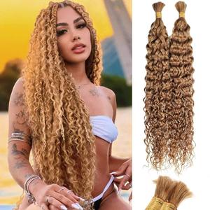 BLONDE Water Wave Bulk Curly Hair Braiding Extensions for Boho Braids No Weft 2 Braids Per Pack Wet and Wavy Human Hair 18 Inch Color 27