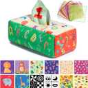 URMYWO Baby Tissue Box Toy, Montessori Baby Toys for 6-12 Months 1 Year Old Boy Girl, Soft Crinkle Sensory Toys for Infant Toddlers, Stocking Stuffers, Baby Boy Girl Gifts (Large)