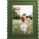 11x14 Picture Frame with Mat for 8x10, Wavy Edge Wooden Real Glass Photo Frame for Wall Hanging, Green, 1 Pack