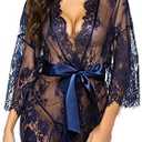 Avidlove Women's Lace Kimono Robe Babydoll Lingerie Mesh Nightgown, M