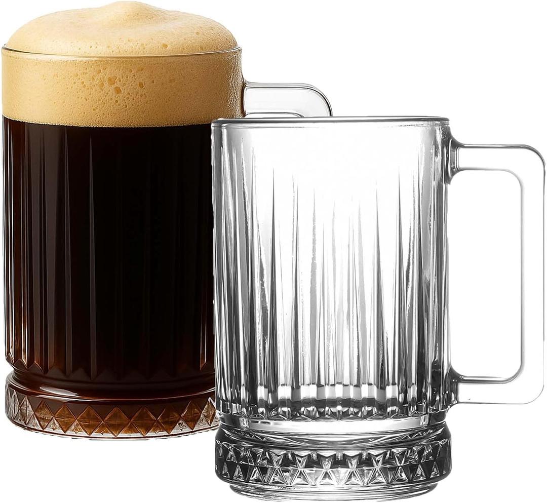 Mask el turko Big Coffee Glasses, Large Coffee Cups, Latte Glasses, Coffee Mugs with Handles, Tea and Cappuccino Cup, Ribbed Glassware (2 Pcs (10.4oz))