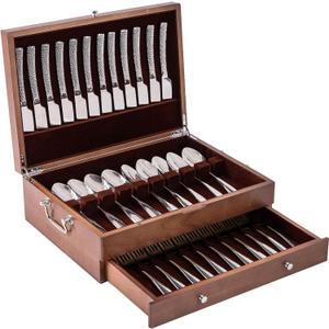 ACBORN Silverware Storage Box with Lid Double-layer, Flatware Storage Case with Handle, Silverware Chest Boxes for Flatware Organizer for Silver