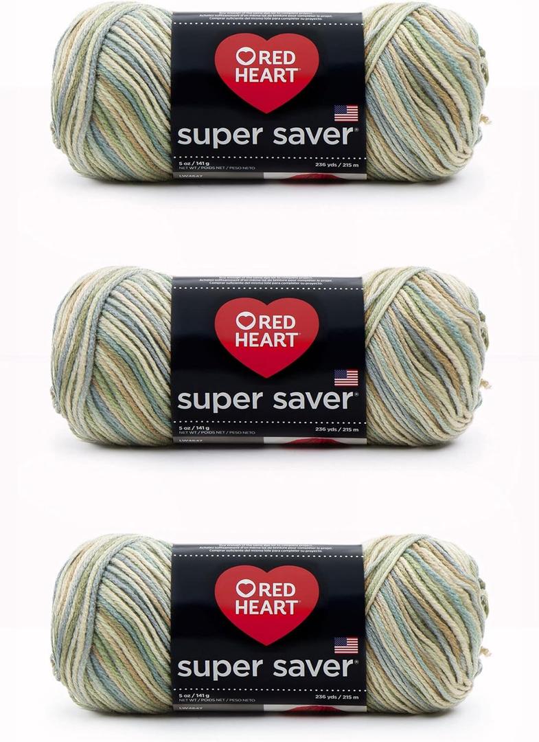 Red Heart Super Saver Yarn, 3 Pack, Aspen Print 3 Count