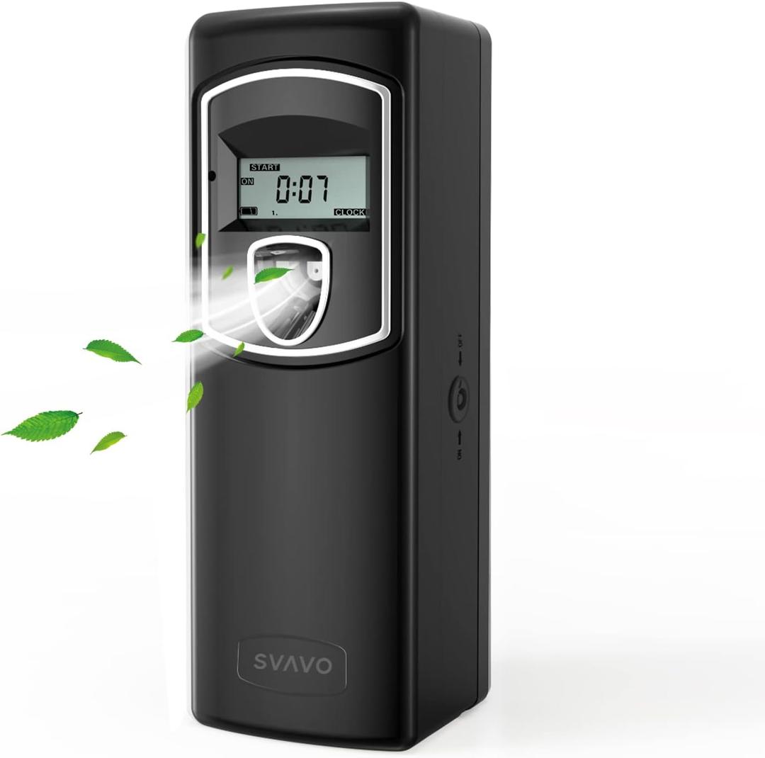 SVAVO Automatic LCD Fragrance Dispenser - Wall Mount/Free Standing ABS Auto Air Freshener Dispenser Programmable Aerosol Spray Perfume Dispenser (Black, LCD) (1 Count (Pack of 1))