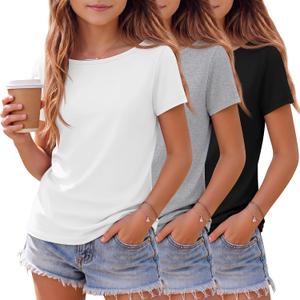 3 Pack Girls Shirts Short Sleeve Tops 5-14Y Teen Summer T Shirts Crewneck Cute Plain Casual Basic Tees