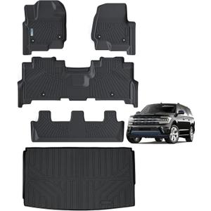 Floor Mats & Trunk mat for 2018-2024 Ford Expedition MAX (Only Fit 8 Seats) (2 Row Bench Seat),TPE All Weather Protection 3 Rows Car Floor Liners with Cargo Liners Accessories