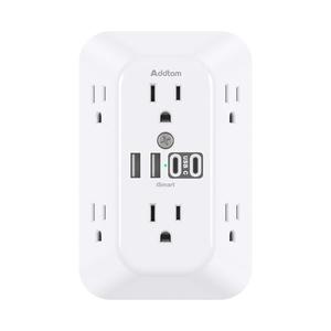 Addtam Surge Protector Outlet Extender, 6-Outlet Splitter with 4 USB Wall Charger(2 USB-C Ports), Multi Plug Wall Outlet 1800J Power Strip for Home Office Dorm Room Essentials