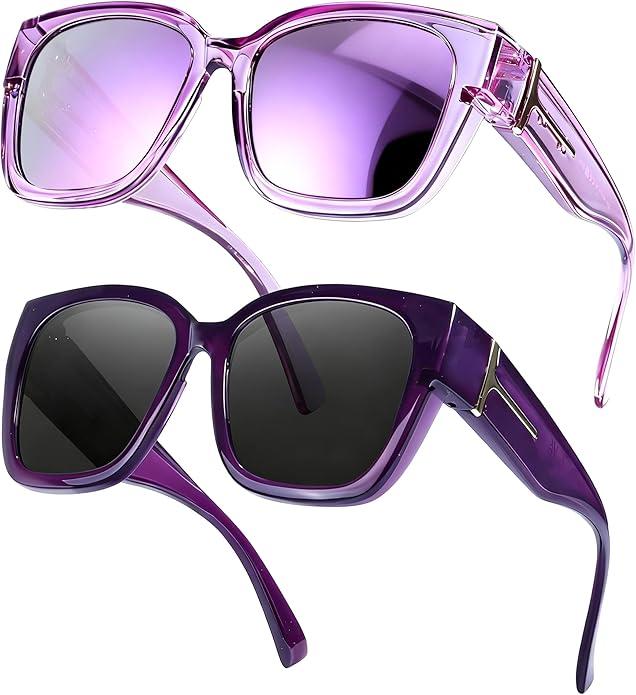 LVIOE 2 Pack Polarized Fit Over Sunglasses for Women Men Oversized Square Over Glasses Sunglasses with UV Protection LS7511