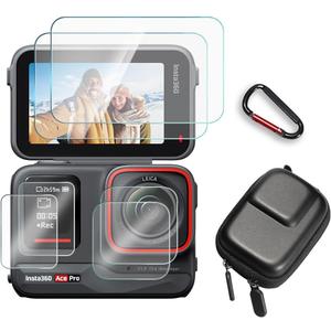 Screen Protector Compatible for Insta360 Ace Pro Camera,Tempered Glass Film Anti Scratch High Definition Full Coverage and Hard Shell Travel Storage Carrying Case