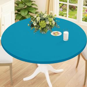 Smiry Round Spandex Tablecloth, Fitted Table Cover for 45"-56" Tables | Elastic Washable Tablecloths, Waterpoof Stretch Picnic Table Cover for Dining, Indoor and Outdoor, Turquoise, For Up to 45"-56" Round